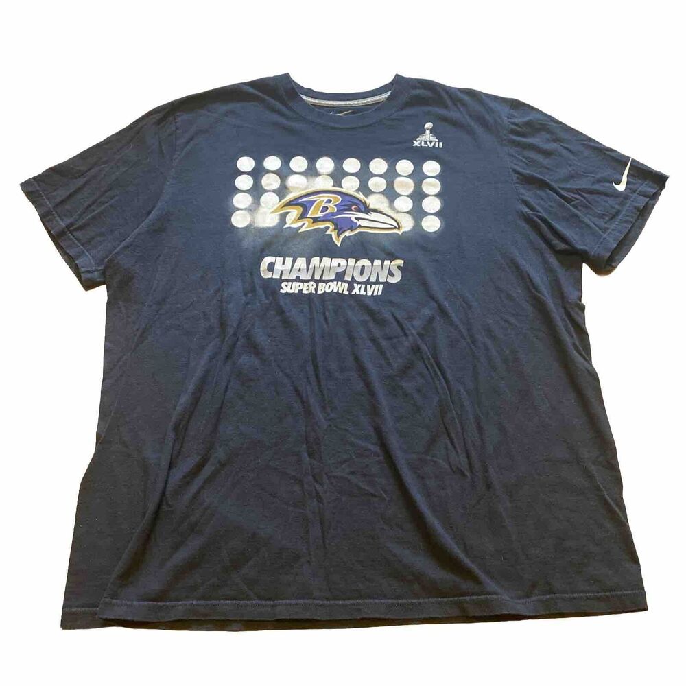 Baltimore Ravens Super Bowl XLVII Nike T-Shirt Team Roster On Back XXL- 2XL